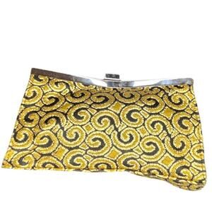 Gold Black Embroidered Baroque Evening Clutch Bag Chain Handle Kenneth Cole